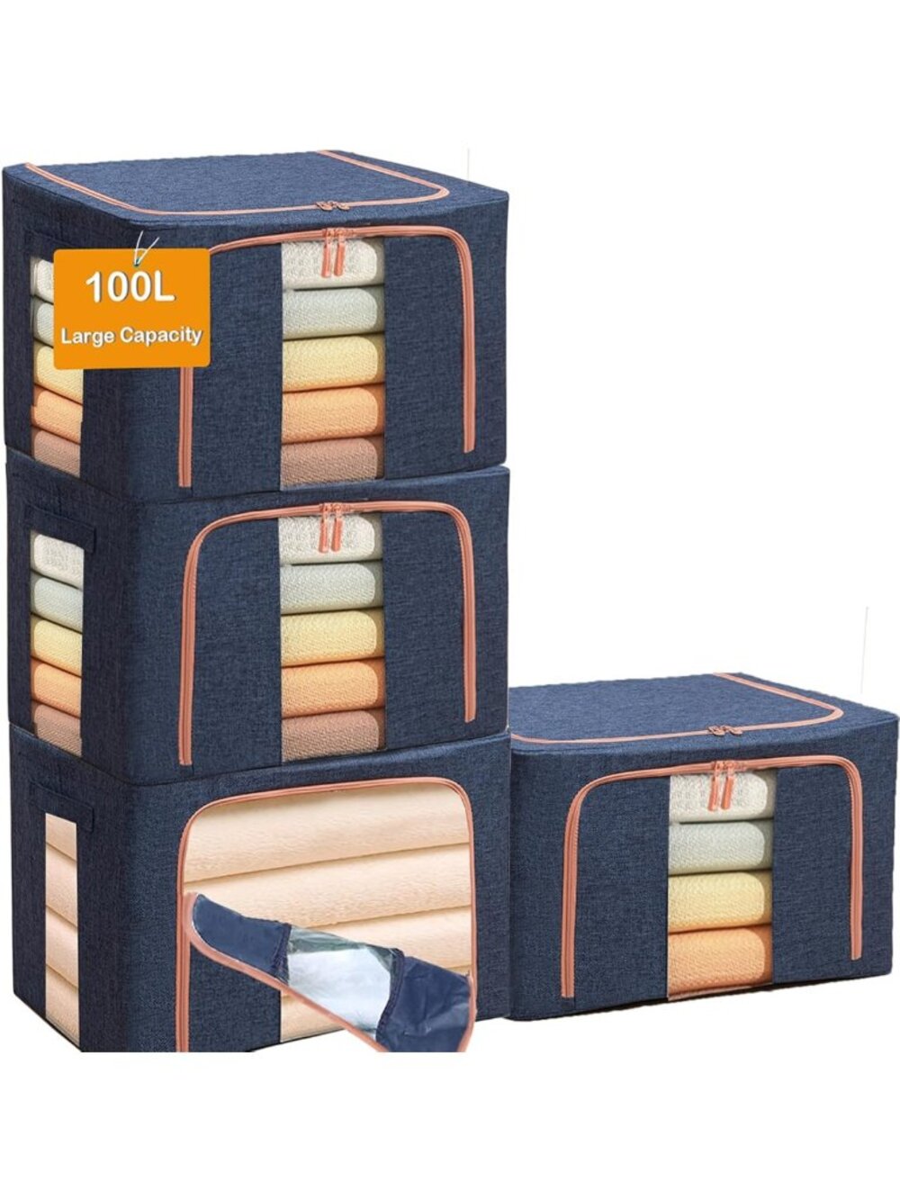 100L Stackable Storage Bags with Zipper - Foldable Closet Organizer, Clear